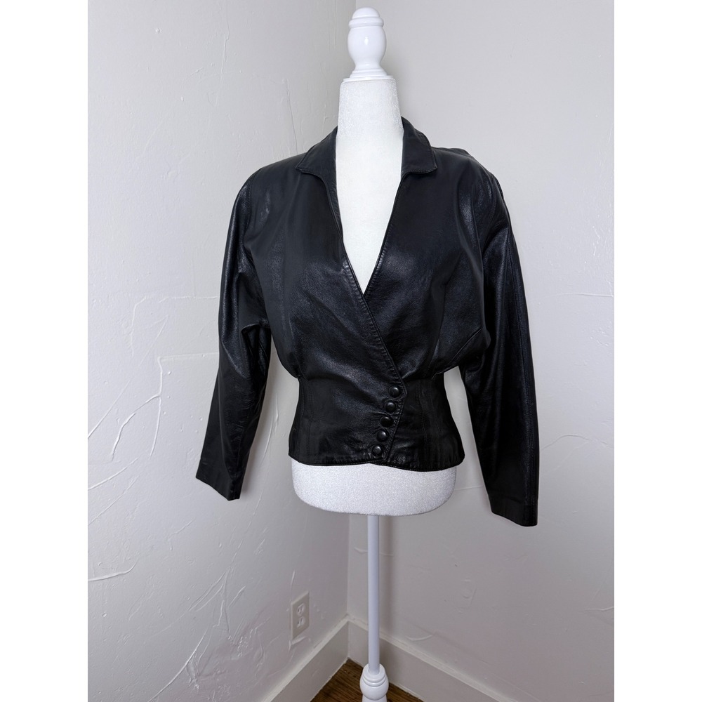 Vintage Wilsons Leather Black Fitted Jacket S Deep V